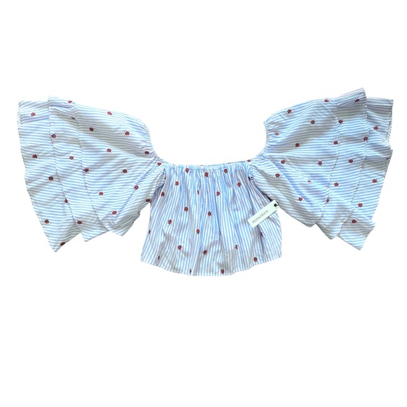 Olivaceous Crop Top BLOUSE Stripes Floral BLUE WHITE M - Picture 12 of 16